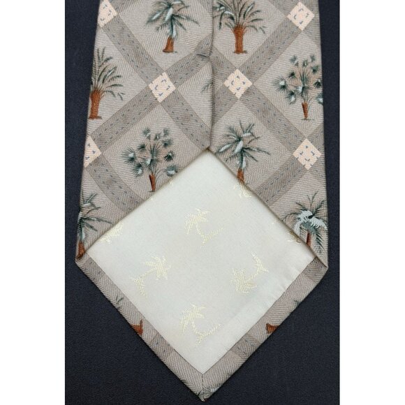 TOMMY BAHAMA Tie Men's 100% Silk Brown Green Strips Palm Trees Windy GUC - Picture 5 of 9